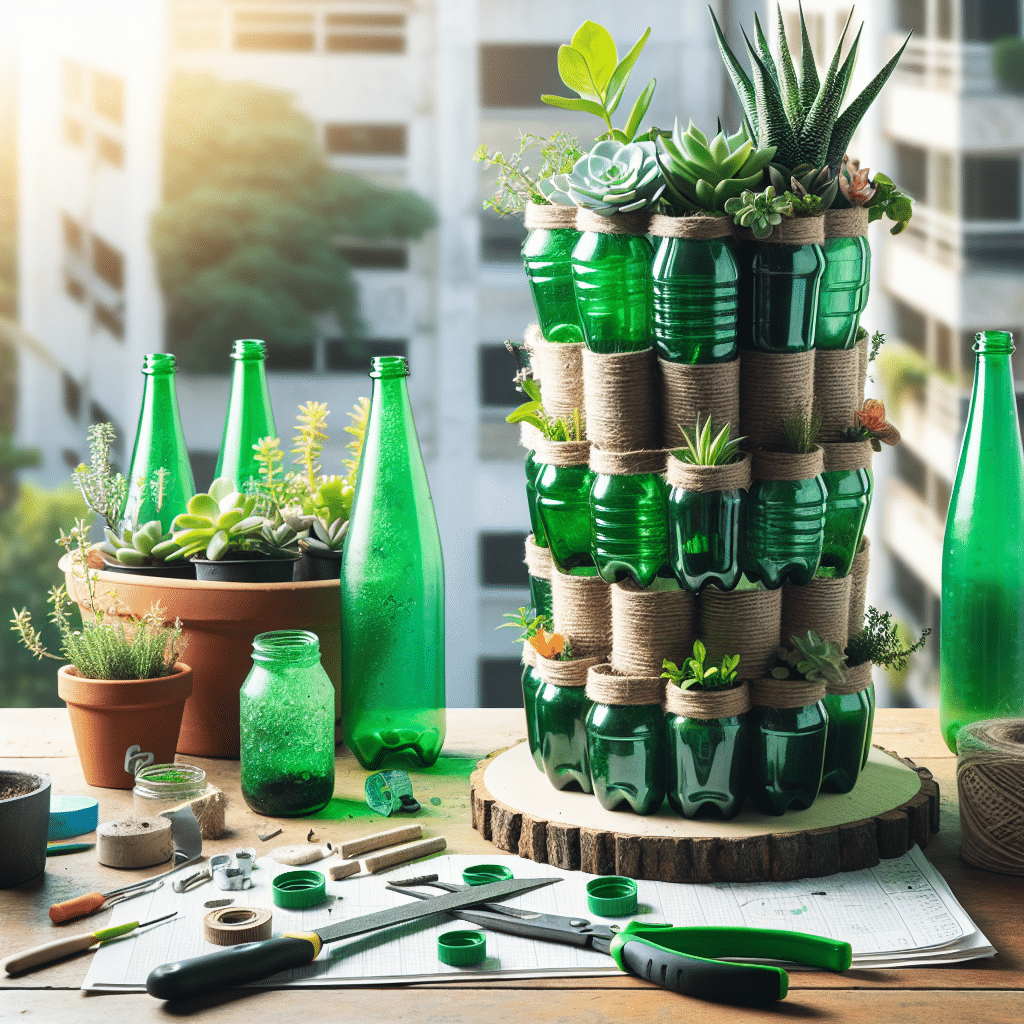 Transforma Tus Garrafas de Agua en una Elegante Torre de Macetas