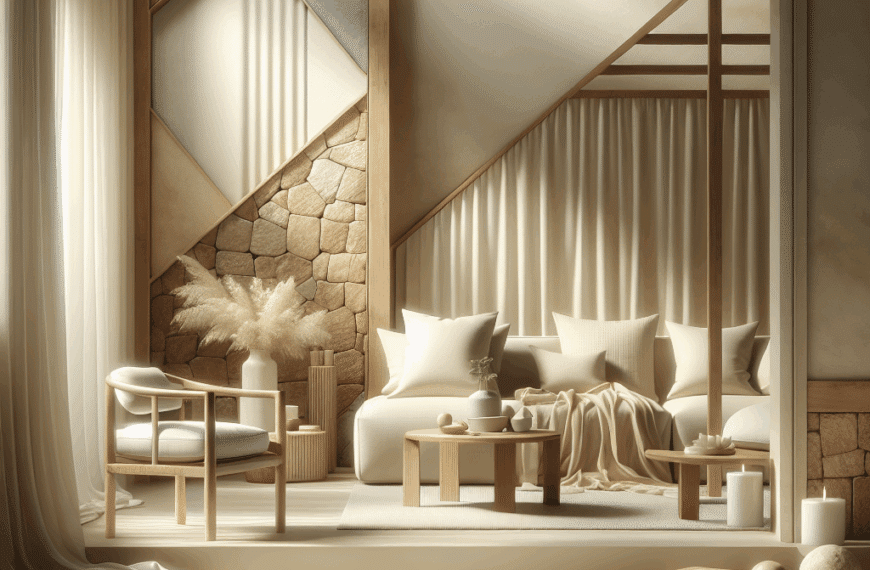 Refugio Sereno: La Fusión Perfecta de Crema, Madera y Piedra