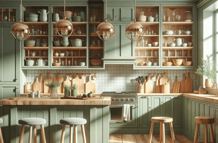 Cocinas Abiertas: La Magia de la Combinación entre Verde Salvia y Madera