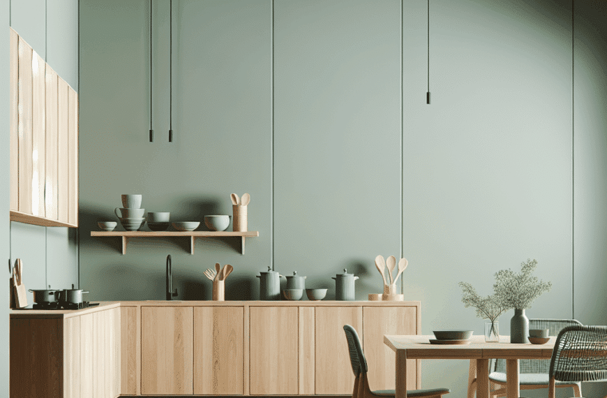 Elegancia Natural: Cocinas Abiertas con Verde Salvia y Madera