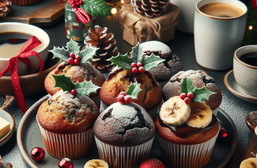 Muffins Navideños de Plátano y Chocolate para un Brunch Delicioso