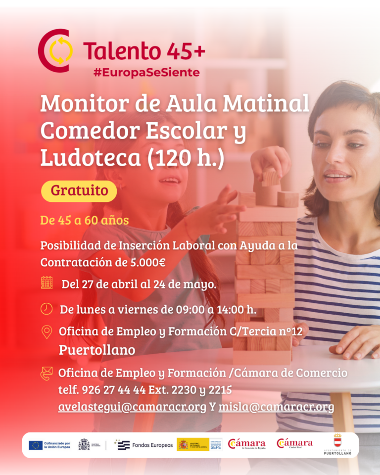 Inscríbete sin costo al programa de formación para convertirte en Monitor de Aula Matinal, Comedor Escolar y Ludoteca