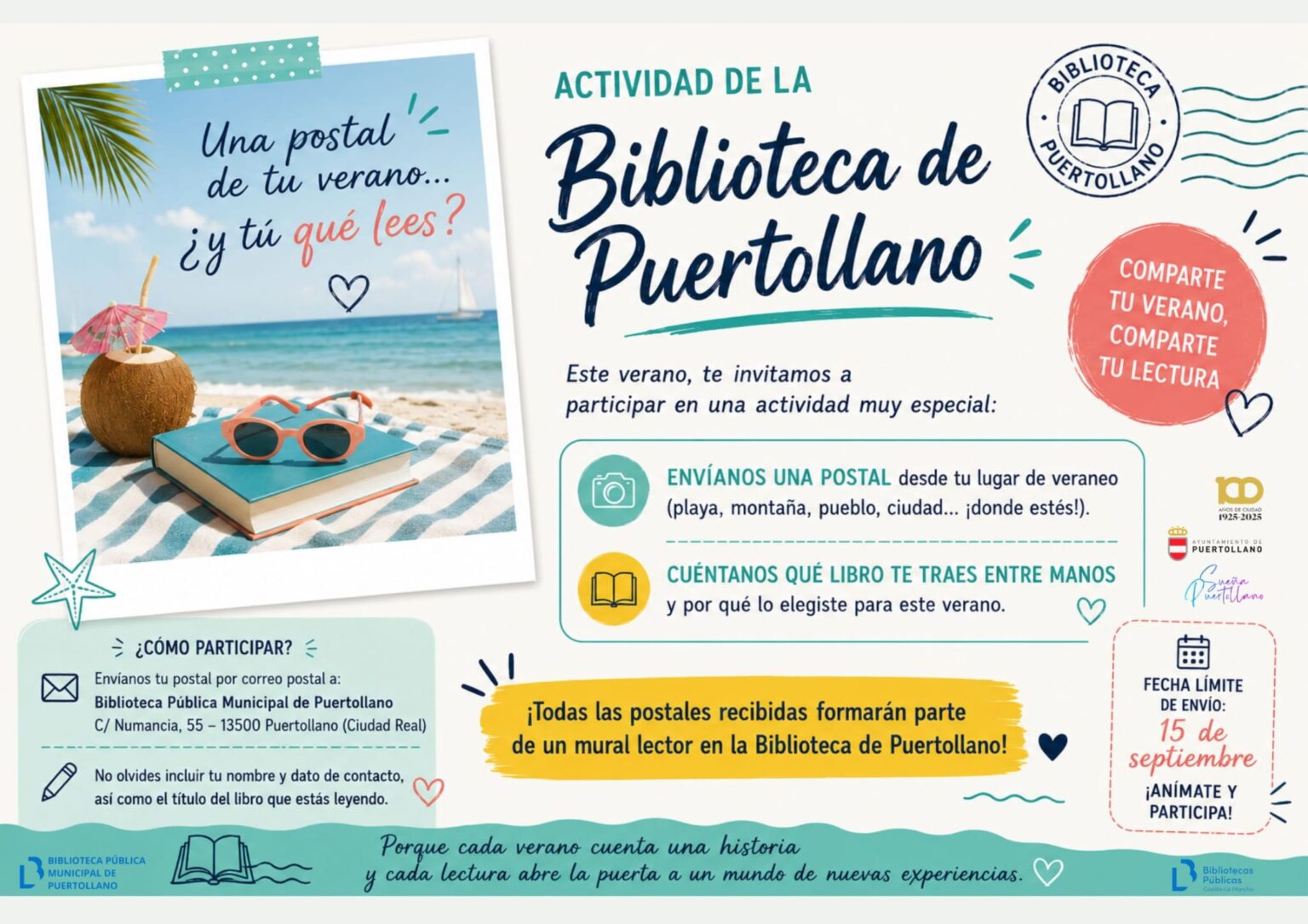 Comparte tus Lecturas de Verano: ¡Únete a la Campaña ‘Una Postal de Tu Verano… ¿Y Tú Qué Lees?’ en la Biblioteca Municipal!