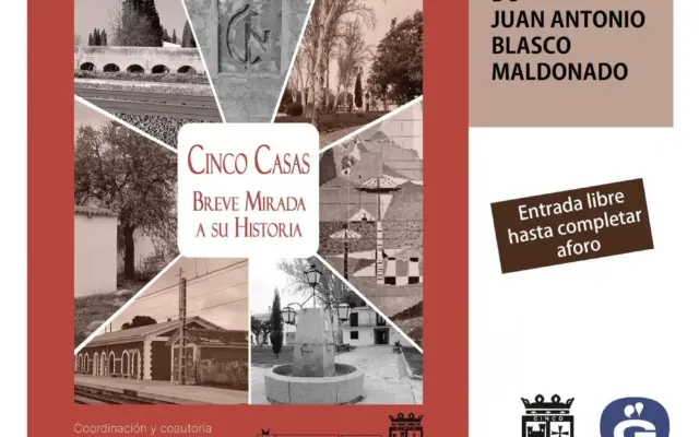 Cartel de la presentación del libro Cinco Casas, breve mirada a su historia, en el Museo Casa del Hidalgo de Alcázar de San Juan