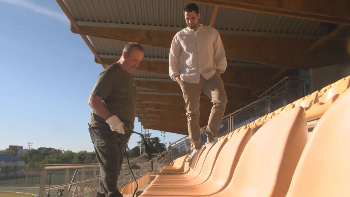 Césped del campo de fútbol del Polideportivo Rey Juan Carlos I de Ciudad Real