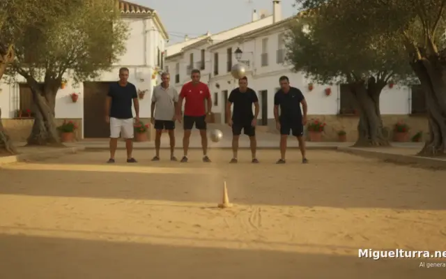 Partida de petanca en los campos Primero de Mayo de Miguelturra durante la fase previa del Campeonato de España de Tripletas
