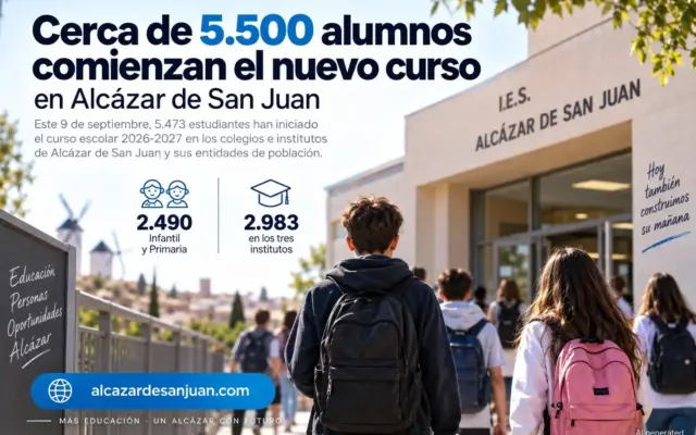 Alumnos en el inicio del curso escolar en Alcázar de San Juan