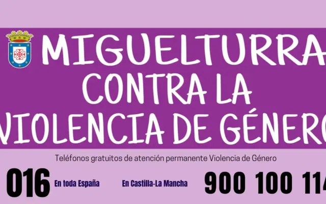 Pancarta institucional de Miguelturra contra la violencia de genero