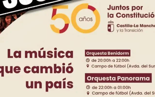 Cartel del concierto de la Orquesta Panorama en Valdepeñas, suspendido por el luto oficial
