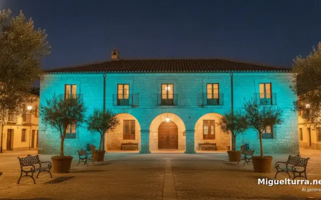 Centro de Día de Miguelturra iluminado de turquesa por el Día de la Dislexia