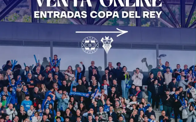 Cartel de venta de entradas del Calvo Sotelo Puertollano para la Copa del Rey ante el Albacete Balompié