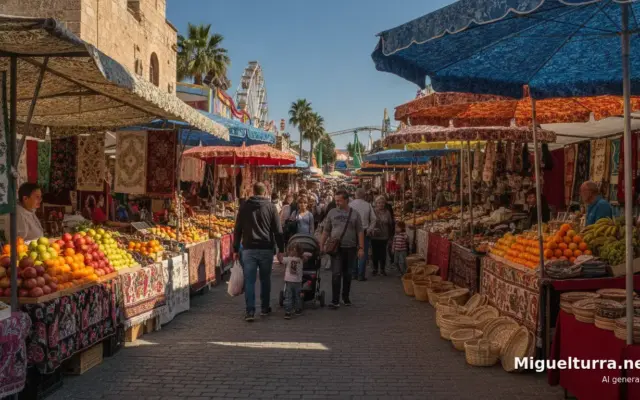 Puestos de un mercadillo dominical instalados en el Recinto Ferial de Miguelturra