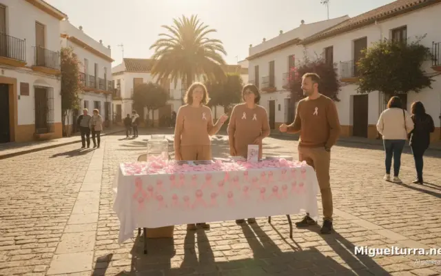 Mesa informativa de AMUMA en la Plaza de España de Miguelturra por el Día Mundial del Cáncer de Mama