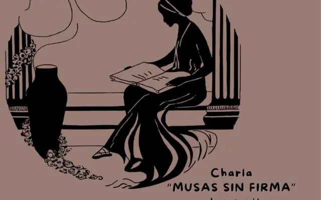 Cartel de la charla Musas sin firma sobre las escritoras de la Antigüedad en la Biblioteca de Miguelturra